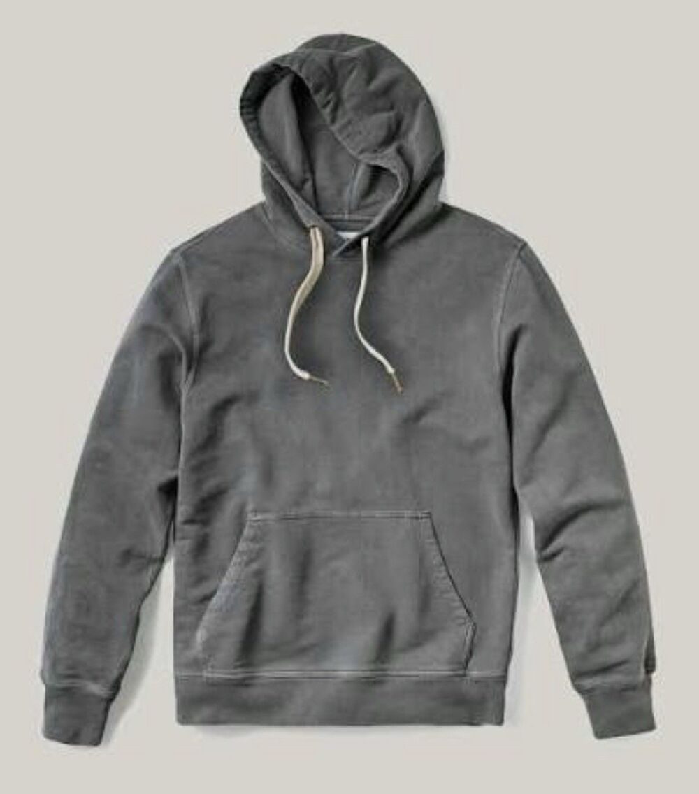 Buck Mason Hoodie Men Sz S Brushed Blue/Grey Fleece Loopback Pullover Sweatshirt